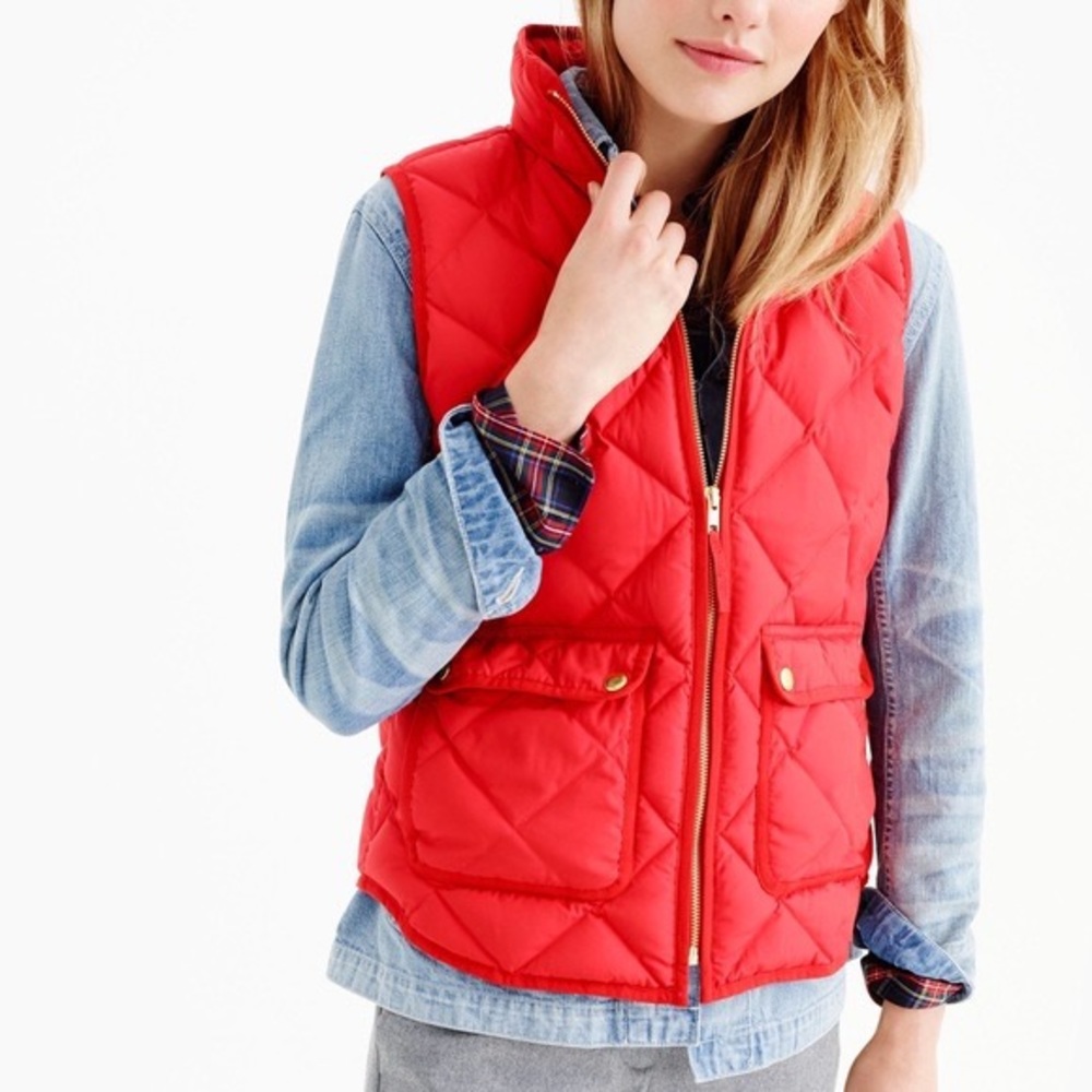 JCrew red quilted puffer vest, size xxs